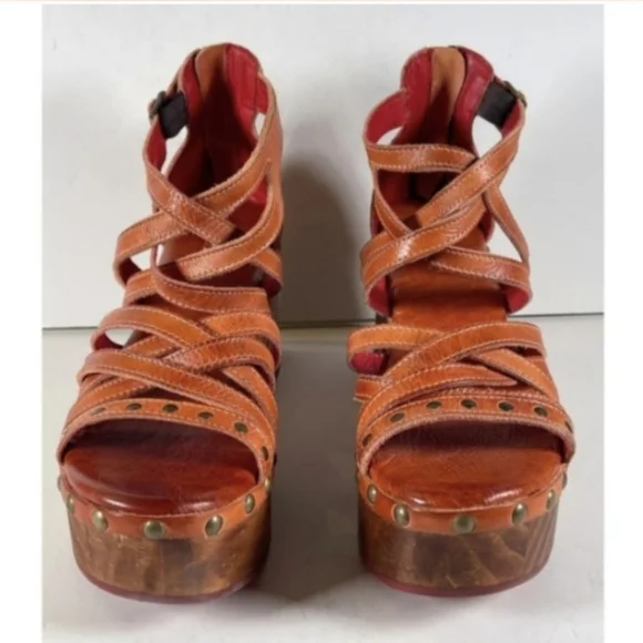 SOLD Bed Stu Antonelli Brown Leather Platform Sandals sz 10 - Picture 7 of 11